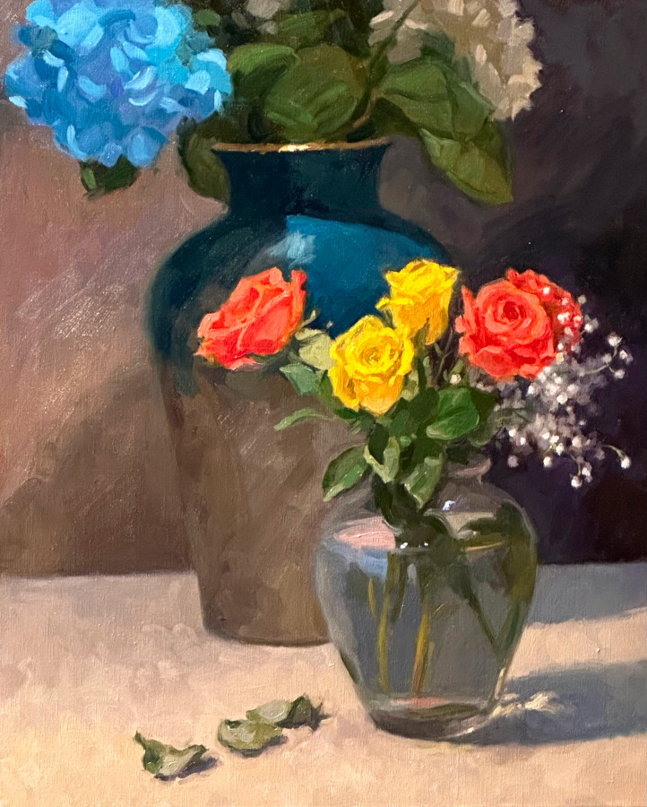 Roses And Hydranges Twenty Melbourne Painters Society Inc